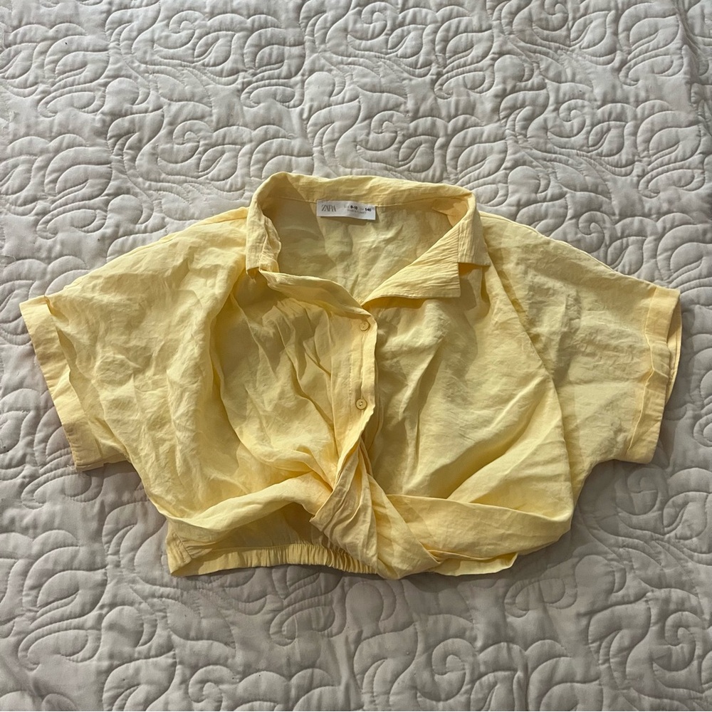 Zara Kids Yellow Cropped Button-Front Shirt Size 9-10